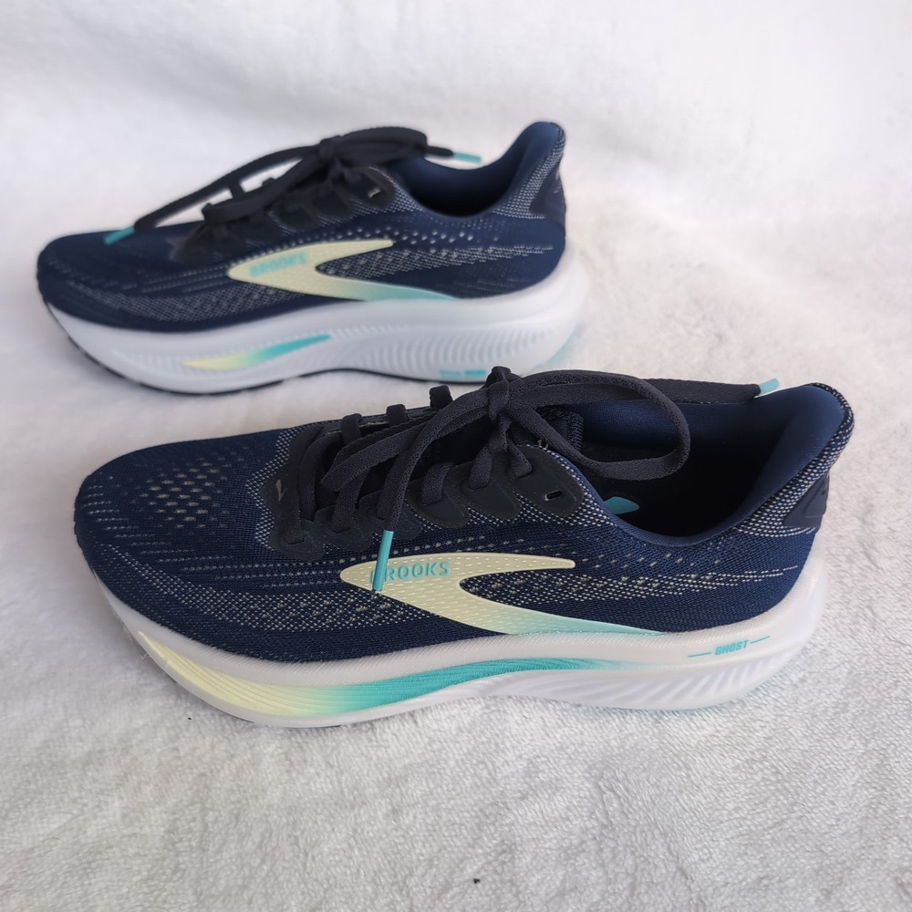 Brooks Ghost 17 Running Shoes Women Size 6 Navy Blue Green Teal 1204311B458 Walk